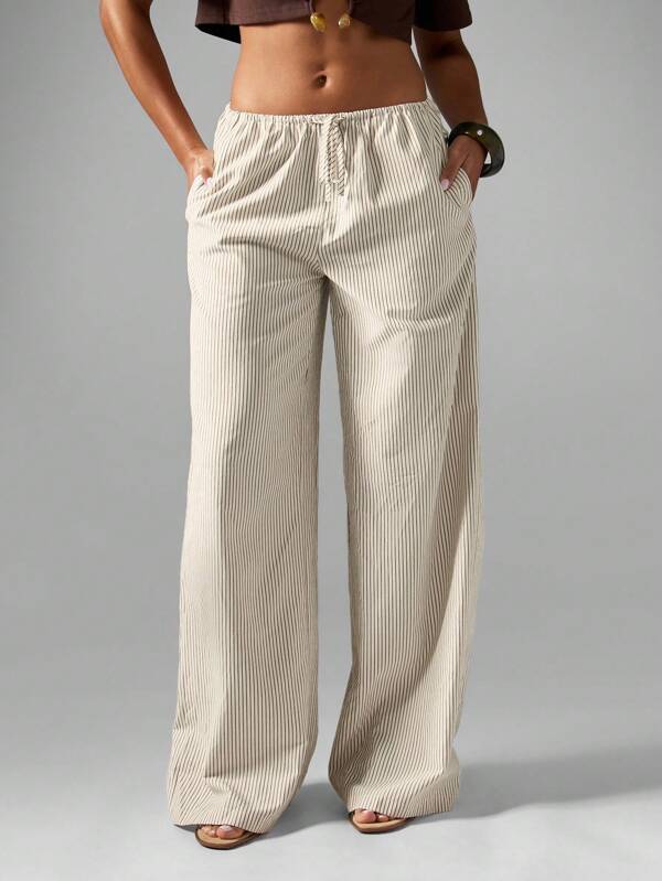 missguided MISSGUIDED Wide Leg Striped Palazzo Pants With Drawstring Waist