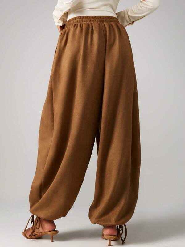 Missguided MISSGUIDED Wide Leg Suede Palazzo Pants With Drawstring Waist