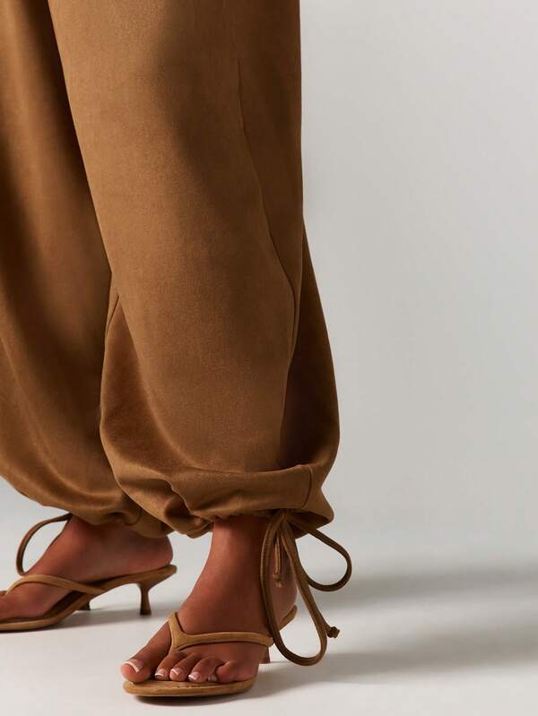 Missguided MISSGUIDED Wide Leg Suede Palazzo Pants With Drawstring Waist