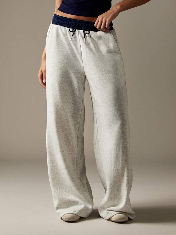 Missguided MISSGUIDED Wide Leg Sweatpants With Contrast Waistband And Graphics