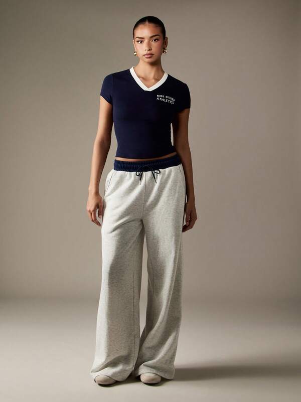Missguided MISSGUIDED Wide Leg Sweatpants With Contrast Waistband And Graphics