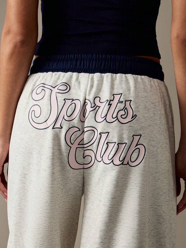 Missguided MISSGUIDED Wide Leg Sweatpants With Contrast Waistband And Graphics