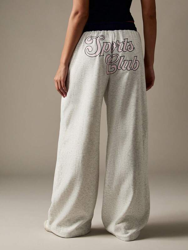 missguided MISSGUIDED Wide Leg Sweatpants With Contrast Waistband And Graphics