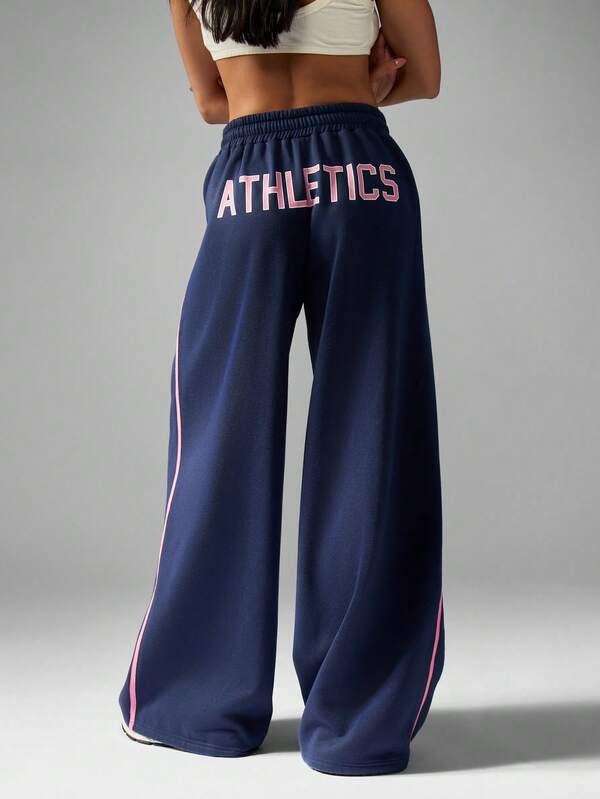 missguided MISSGUIDED Wide Leg Sweatpants With Graphics And Side Stripes