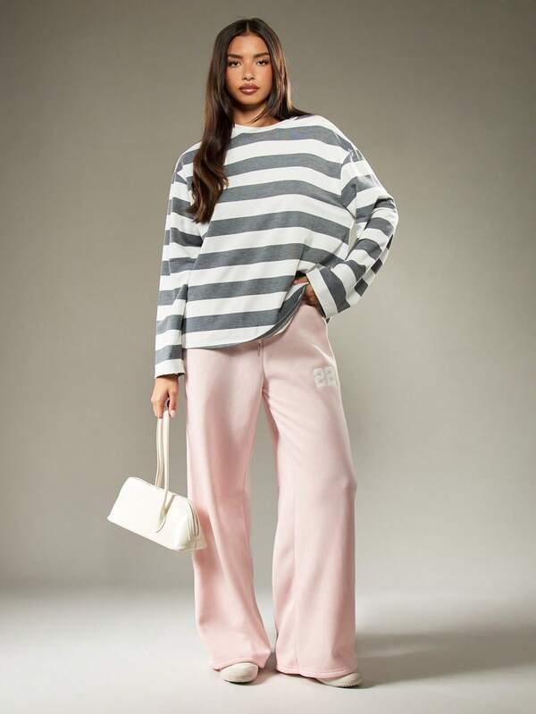 Missguided MISSGUIDED Wide Leg Sweatpants With Number Logo And Drawstring Waist
