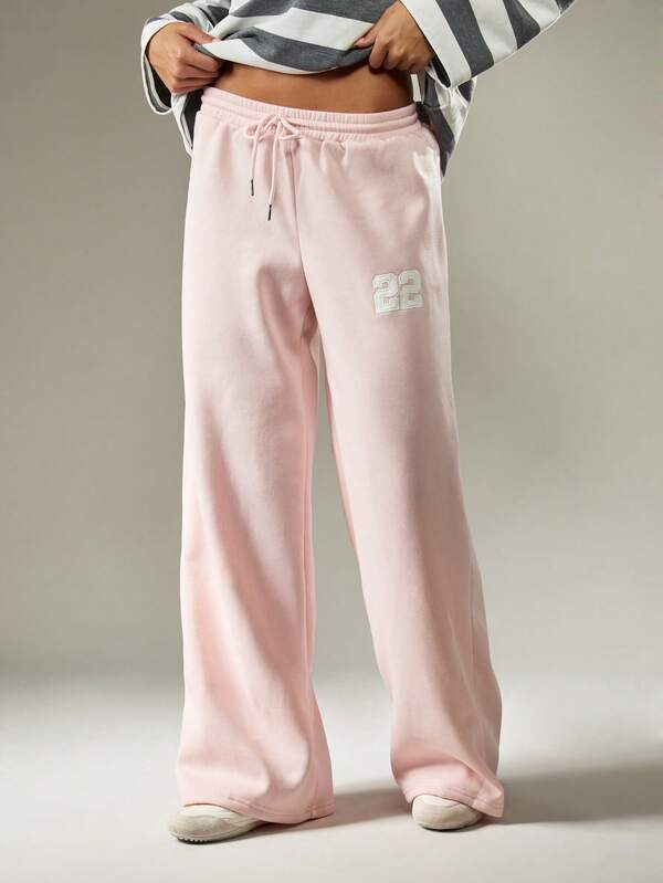 missguided MISSGUIDED Wide Leg Sweatpants With Number Logo And Drawstring Waist