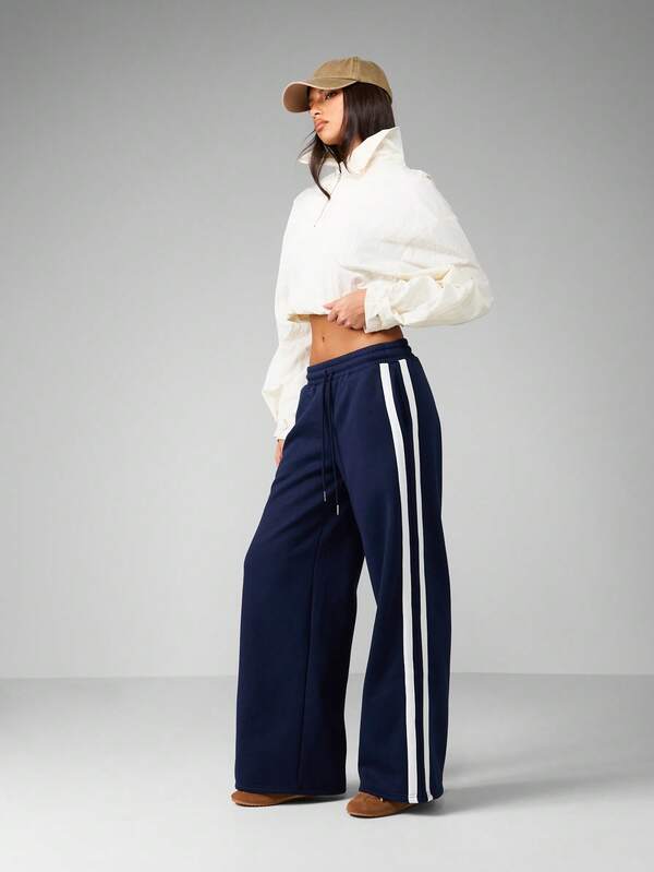 missguided MISSGUIDED Wide Leg Track Pants With Contrast Side Stripes