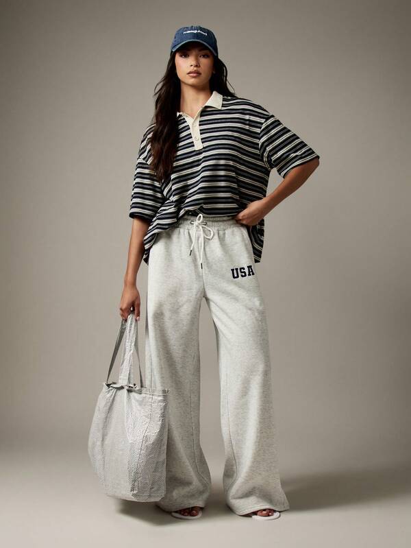 Missguided MISSGUIDED Wide Leg USA Sweatpants With Drawstring And Side Pockets