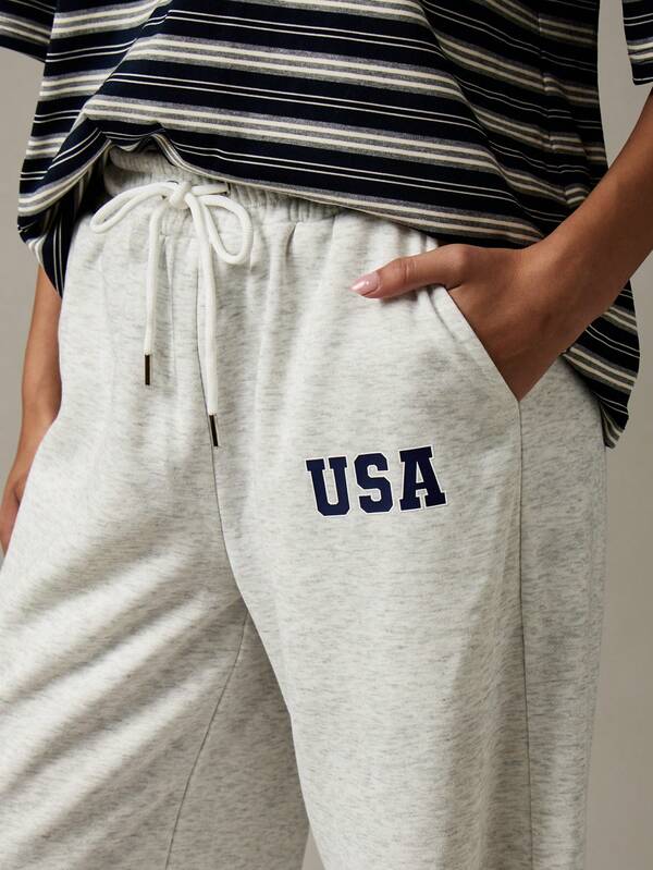 Missguided MISSGUIDED Wide Leg USA Sweatpants With Drawstring And Side Pockets