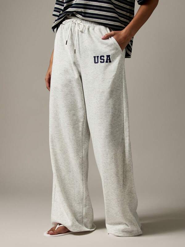 missguided MISSGUIDED Wide Leg USA Sweatpants With Drawstring And Side Pockets