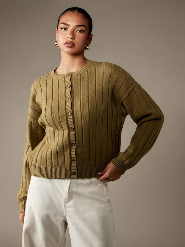 missguided MISSGUIDED Wide Ribbed Cardigan With Drop Shoulder Design