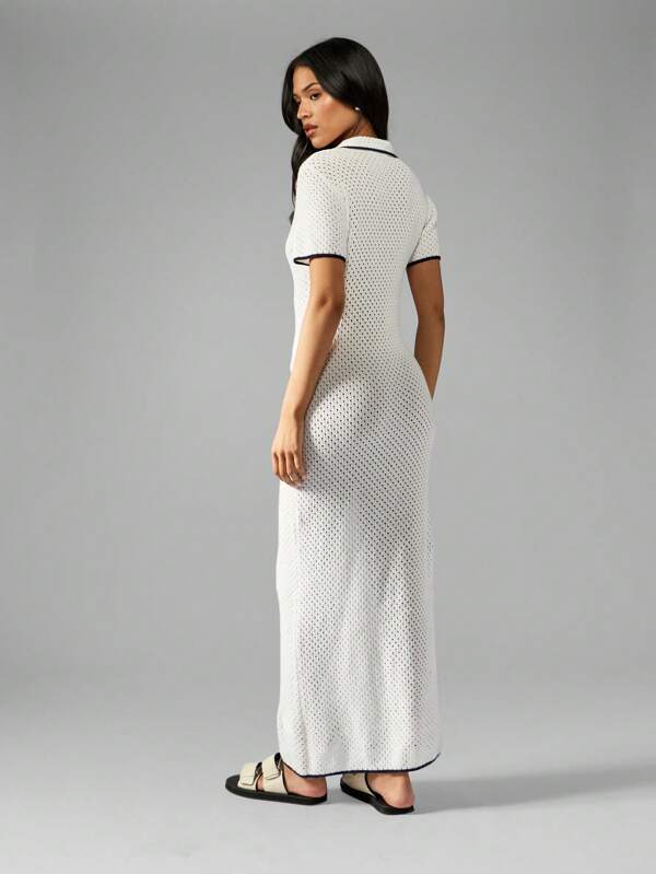 Missguided MISSGUIDED Women Button Through Knit Pointelle Long Dress