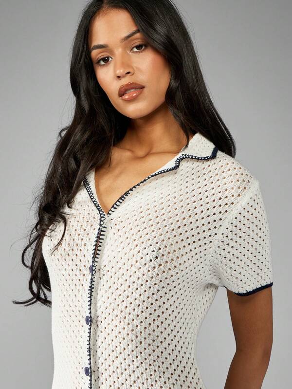 Missguided MISSGUIDED Women Button Through Knit Pointelle Long Dress