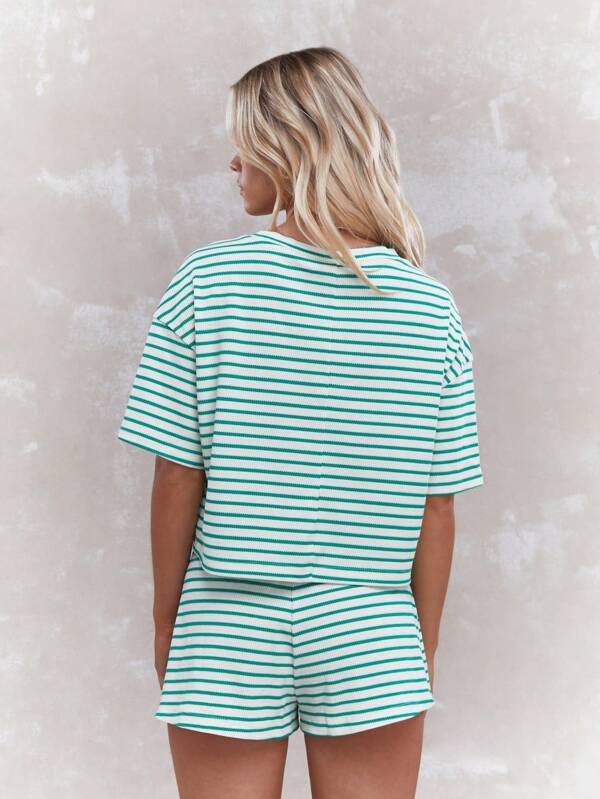 Missguided MISSGUIDED Women Casual Stripe Knit Short Sleeve Two Piece Outfit