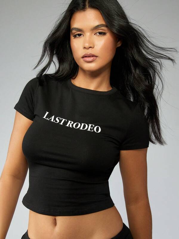Missguided MISSGUIDED Women Cotton Blend Statement Text Print Crop T-Shirt