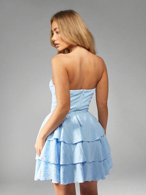 Missguided MISSGUIDED Women Eyelet Strapless Ruffle Tiered Mini Dress With Pockets