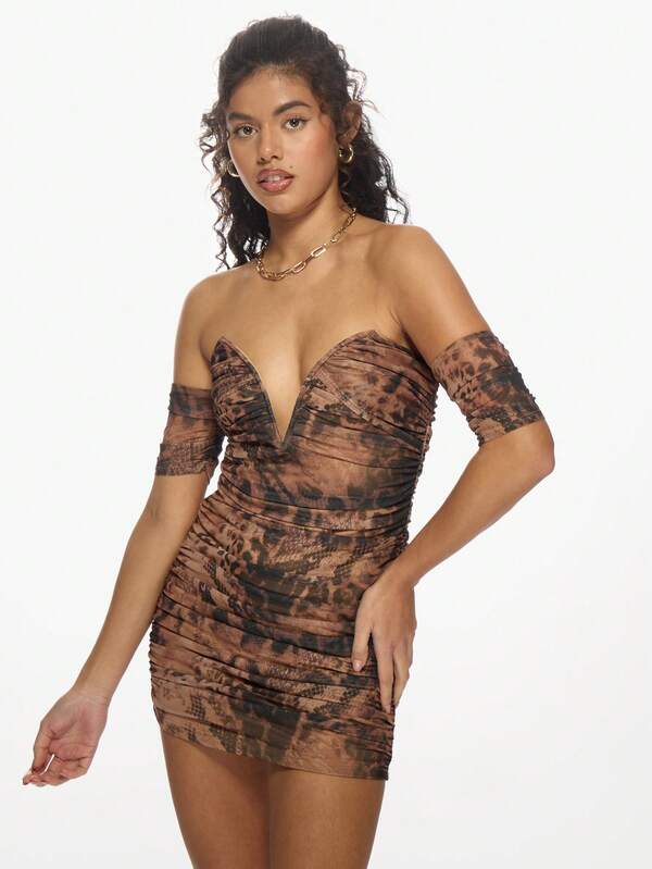 Missguided MISSGUIDED Women Leopard Print Ruched Mini Dresses