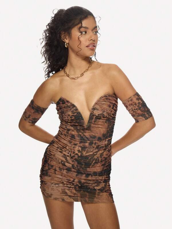 missguided MISSGUIDED Women Leopard Print Ruched Mini Dresses