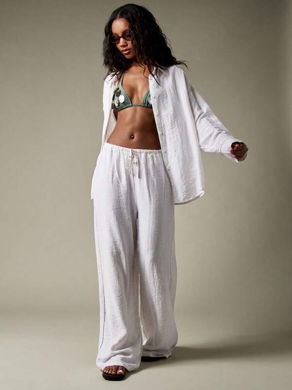 missguided MISSGUIDED Women Linen Oversized Wide Leg Two Piece Outfit