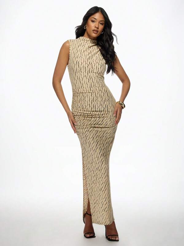 missguided MISSGUIDED Women Long Dresses Ruched Shoulder Knitted Bodycon