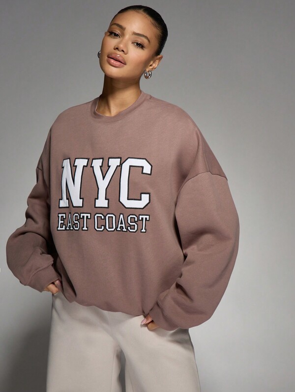 Missguided MISSGUIDED Women Oversized Sweatshirt Pullover Text Graphic
