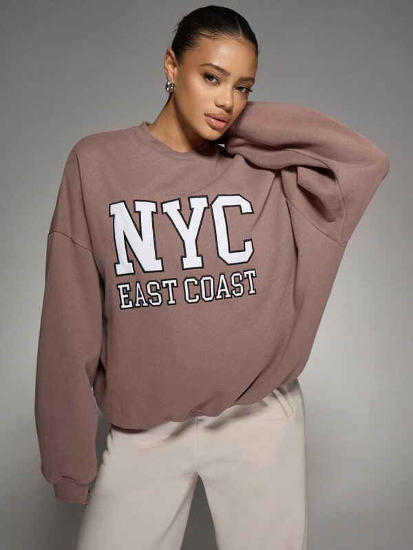 missguided MISSGUIDED Women Oversized Sweatshirt Pullover Text Graphic