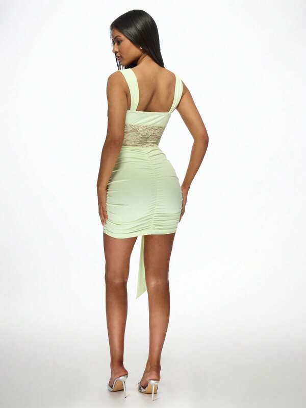 Missguided MISSGUIDED Women Ruched Lace Panel Bodycon Mini Dress
