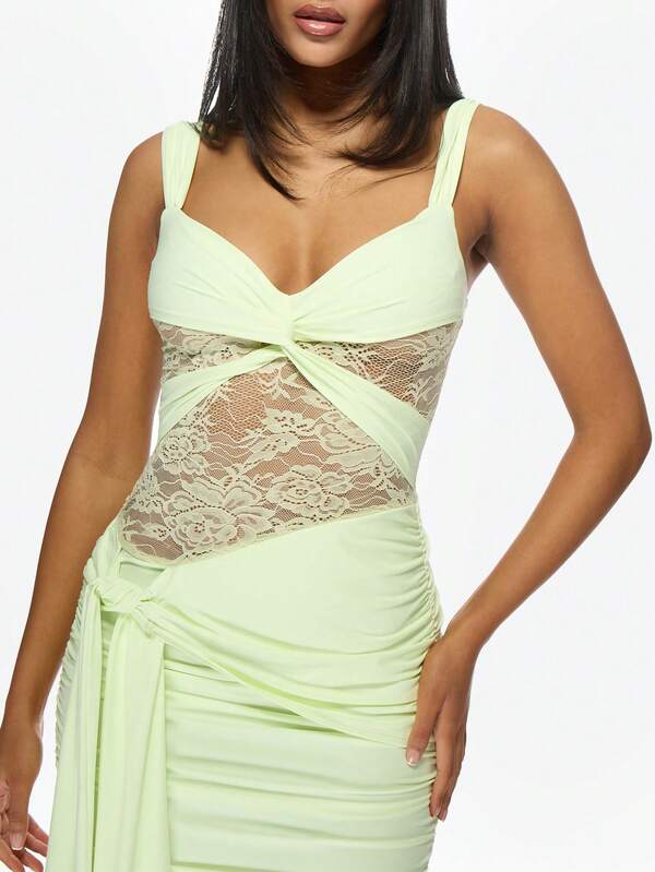 Missguided MISSGUIDED Women Ruched Lace Panel Bodycon Mini Dress