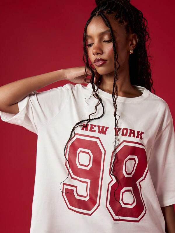 Missguided MISSGUIDED Women's Varsity Style Oversize Graphic T-Shirt