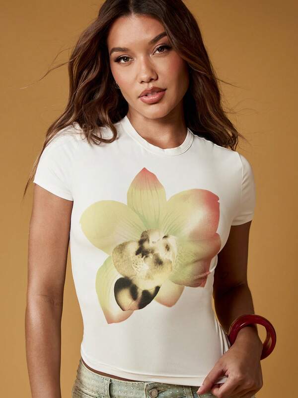 Missguided MISSGUIDED Women T-Shirts Classic Baby Tee Short Sleeve Graphic Print