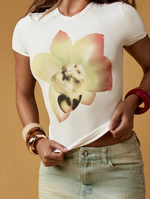 missguided MISSGUIDED Women T-Shirts Classic Baby Tee Short Sleeve Graphic Print