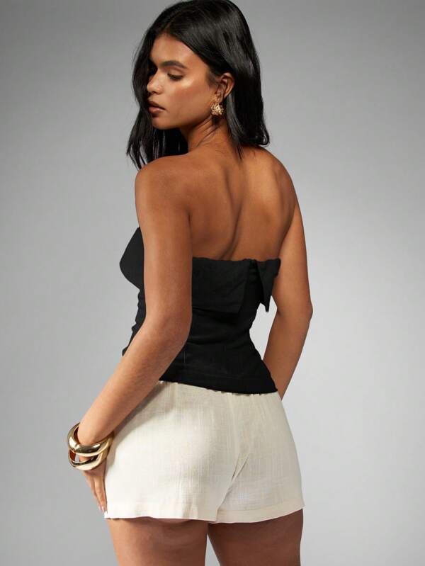 Missguided MISSGUIDED Women Top Linen Bandeau Strapless Minimalist