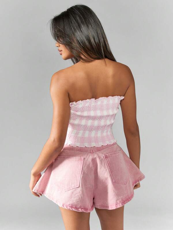Missguided MISSGUIDED Women Tops Shirred Smocked Stretch Strapless Bandeau Crop Top