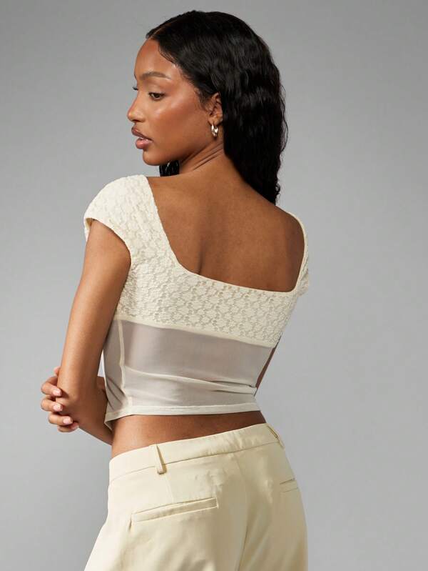 Missguided MISSGUIDED Womens Corset Style Lace Tie Front Cap Sleeve Top