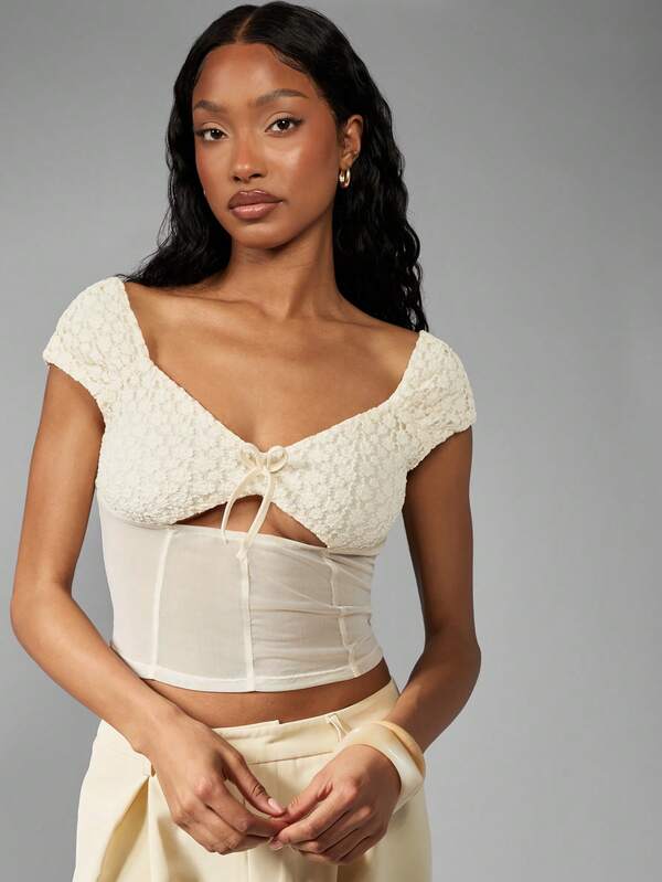 Missguided MISSGUIDED Womens Corset Style Lace Tie Front Cap Sleeve Top