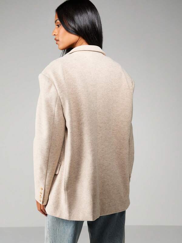 Missguided MISSGUIDED Wool Blend Boxy Blazer With Lapel Collar