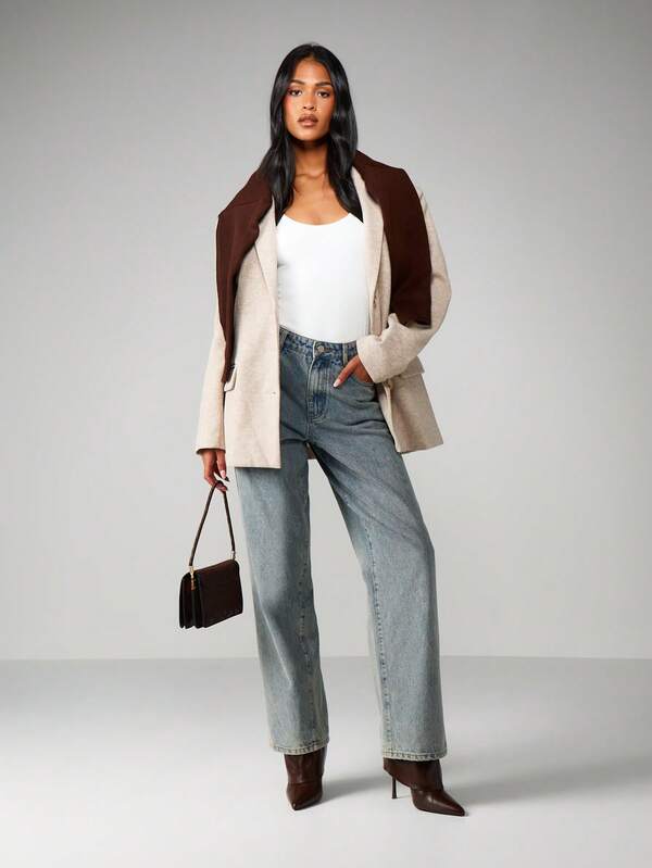 Missguided MISSGUIDED Wool Blend Boxy Blazer With Lapel Collar