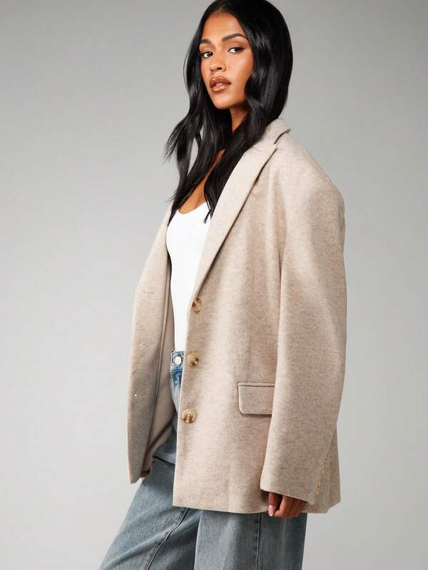 Missguided MISSGUIDED Wool Blend Boxy Blazer With Lapel Collar