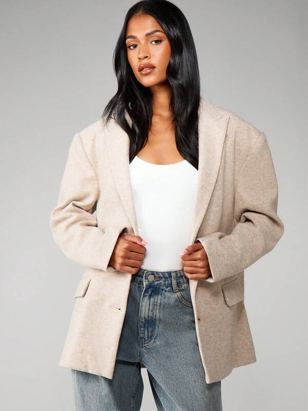 missguided MISSGUIDED Wool Blend Boxy Blazer With Lapel Collar