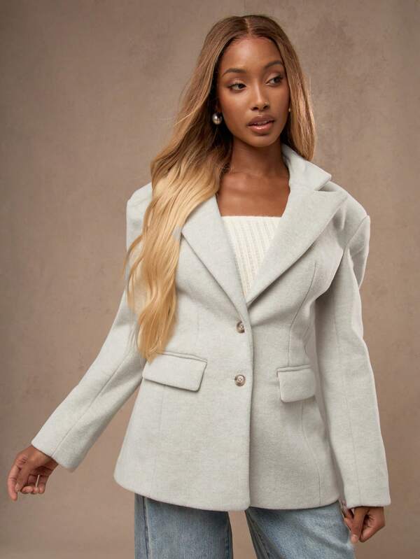missguided MISSGUIDED Wool Blend Classic Double Button Blazer Overcoat
