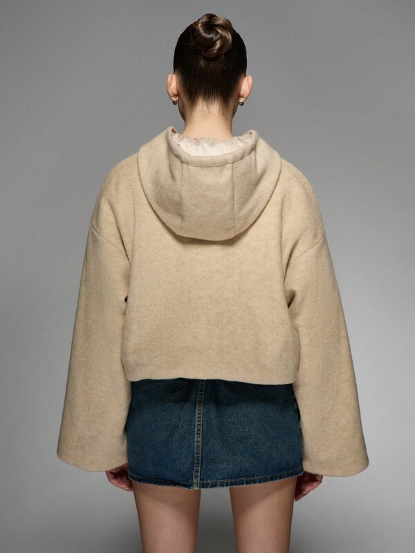 Missguided MISSGUIDED Wool Blend Cropped Hooded Zip-Front Bomber Jacket