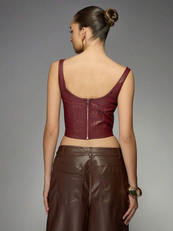 Missguided MISSGUIDED Woven Leather Corset Top With Square Neckline