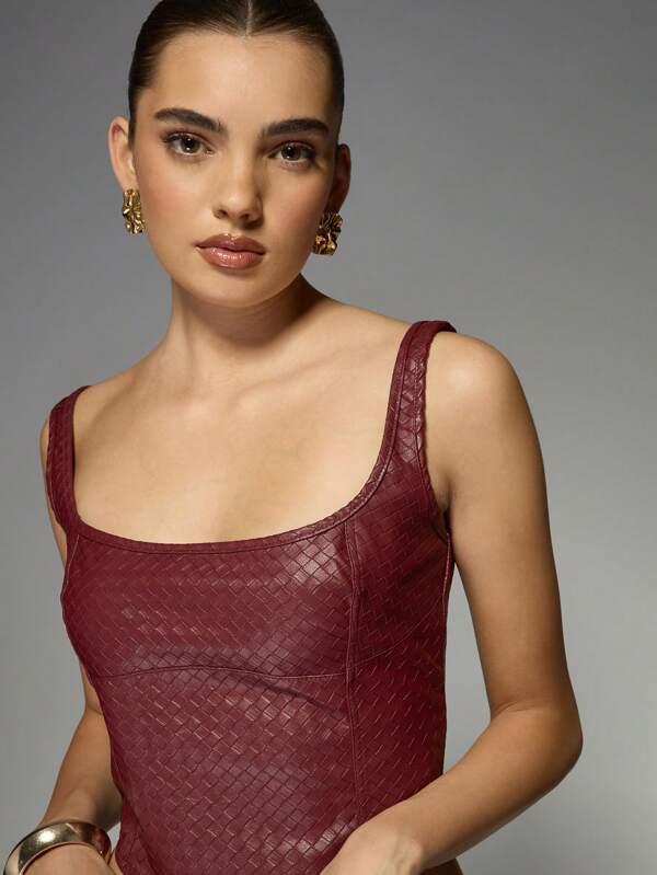 Missguided MISSGUIDED Woven Leather Corset Top With Square Neckline