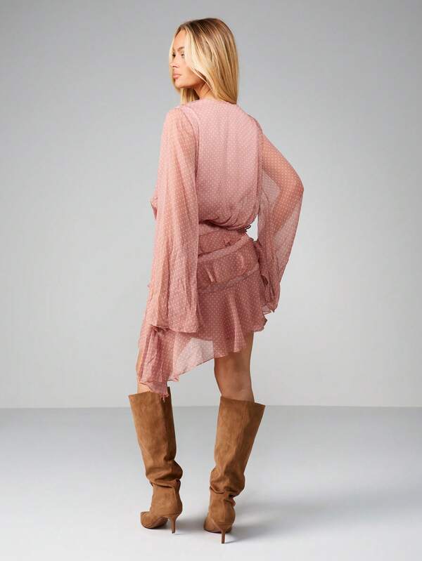 Missguided MISSGUIDED Wrap Mini Dress With Bell Sleeves