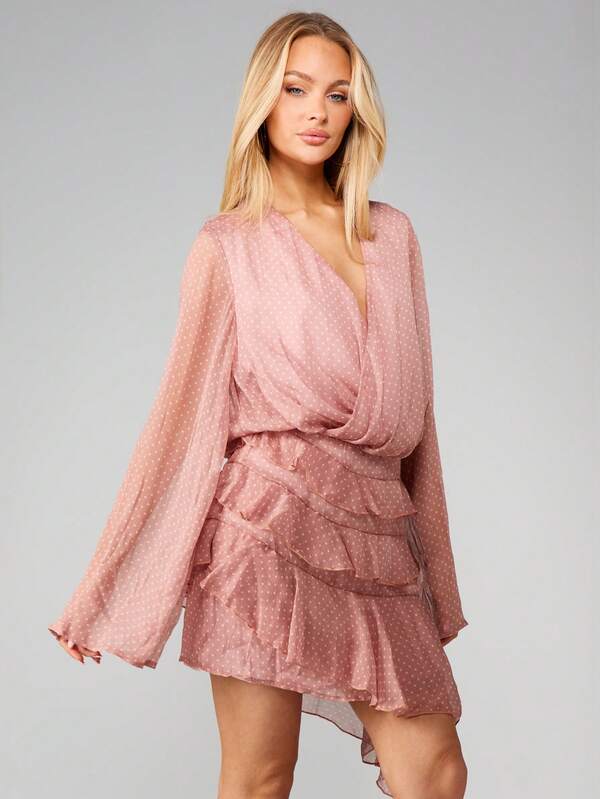 Missguided MISSGUIDED Wrap Mini Dress With Bell Sleeves