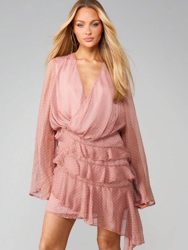 missguided MISSGUIDED Wrap Mini Dress With Bell Sleeves