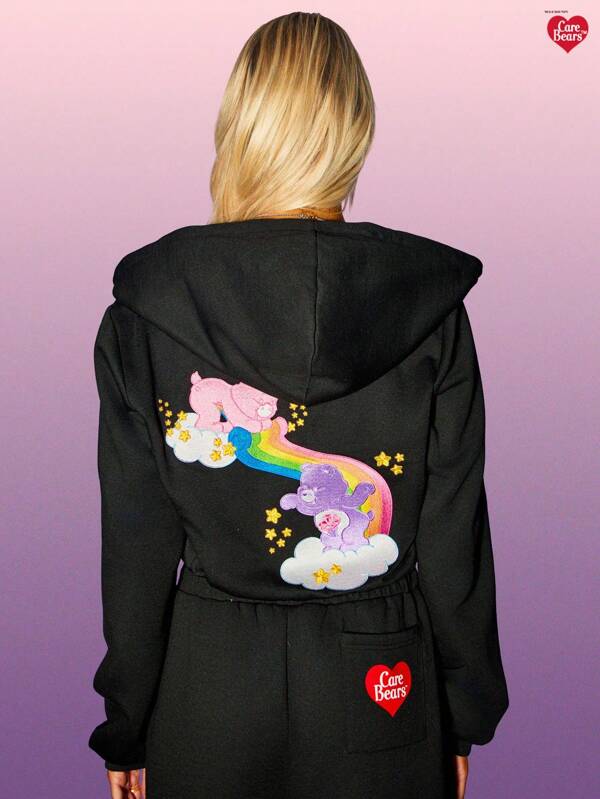 Missguided MISSGUIDED X Carebears MISSGUIDED Crop Zip Hoodie With Rainbow Character Print