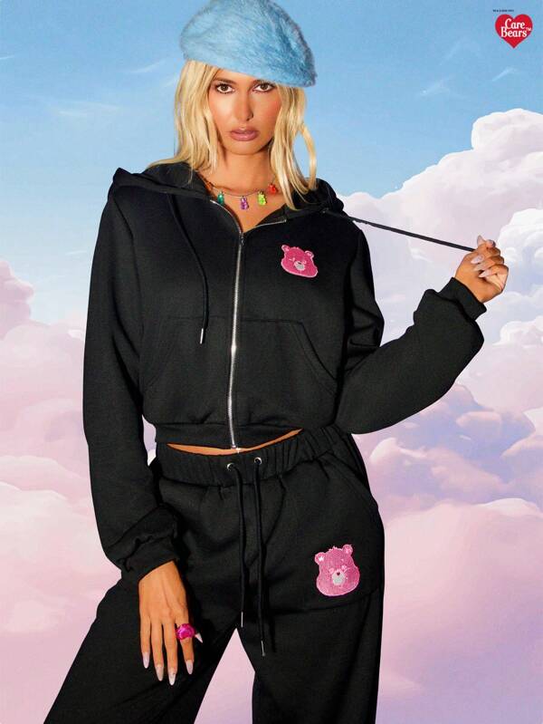 missguided MISSGUIDED x Carebears MISSGUIDED Crop Zip Hoodie With Rainbow Character Print