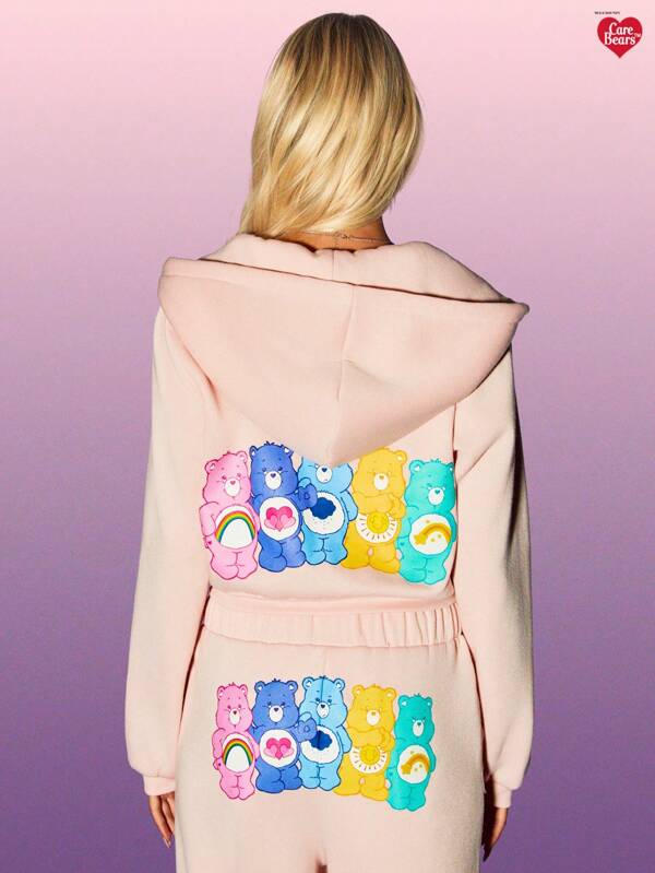 Missguided MISSGUIDED X Carebears MISSGUIDED Cropped Zip Up Hoodie With Rainbow Characters