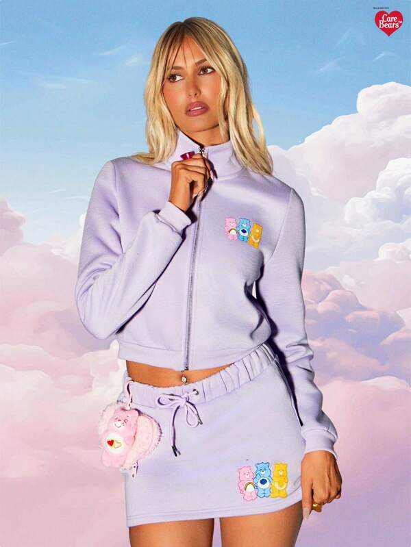 missguided MISSGUIDED x Carebears MISSGUIDED Cropped Zip Up Sweatshirt With Character Print